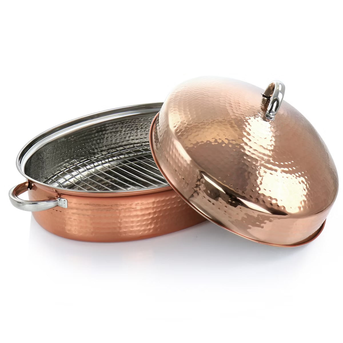 Gibson Home Radiance 17.5" Stainless Steel Copper Plated Oval Roaster w Lid & R