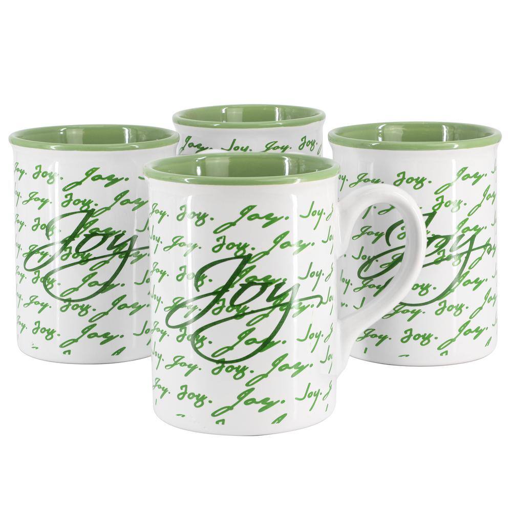 Gibson Home Inspirational Words Joy 4 Piece 16 oz Stoneware Mug Set in Green