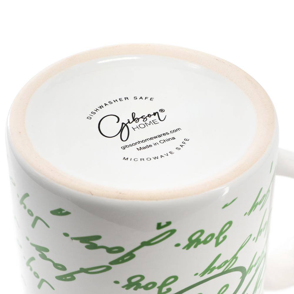Gibson Home Inspirational Words Joy 4 Piece 16 oz Stoneware Mug Set in Green