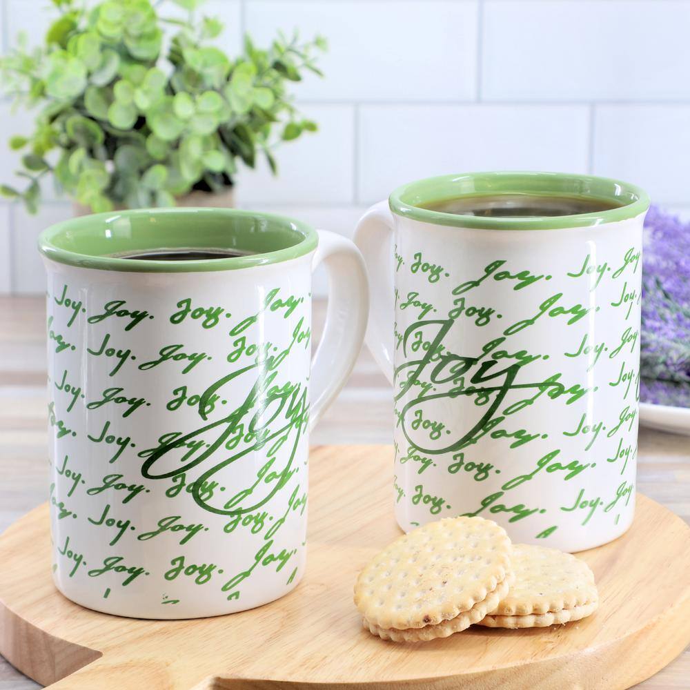 Gibson Home Inspirational Words Joy 4 Piece 16 oz Stoneware Mug Set in Green