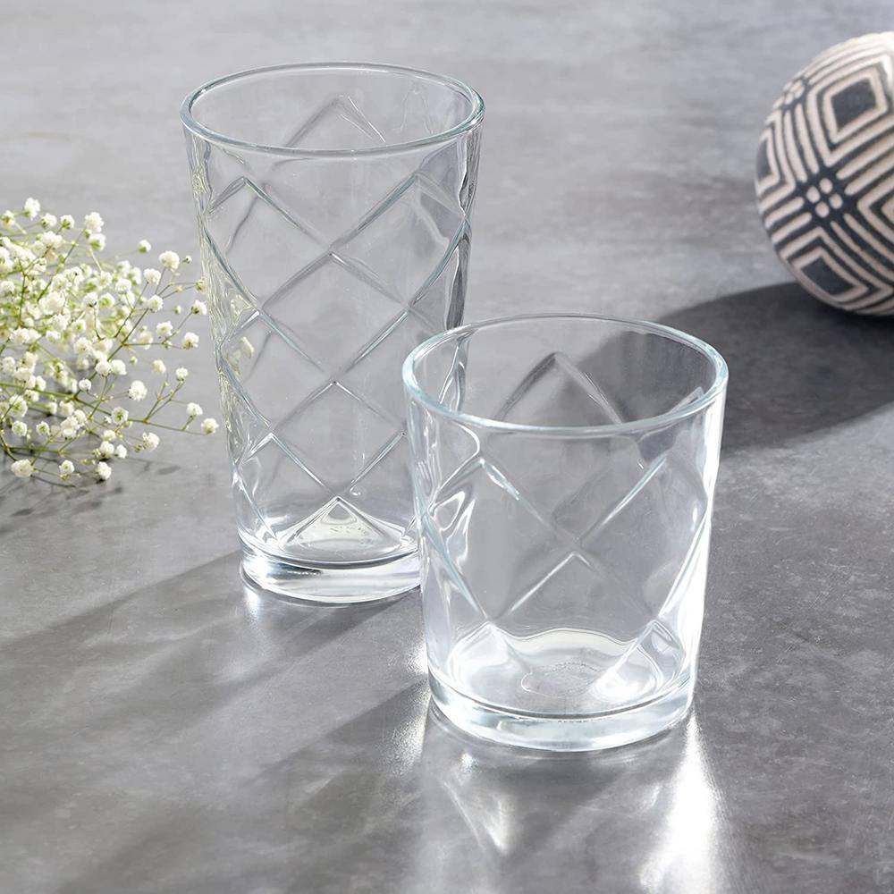 Gibson Home Lattice 4 Piece 13.5 oz Double Old-Fashioned Glass Set