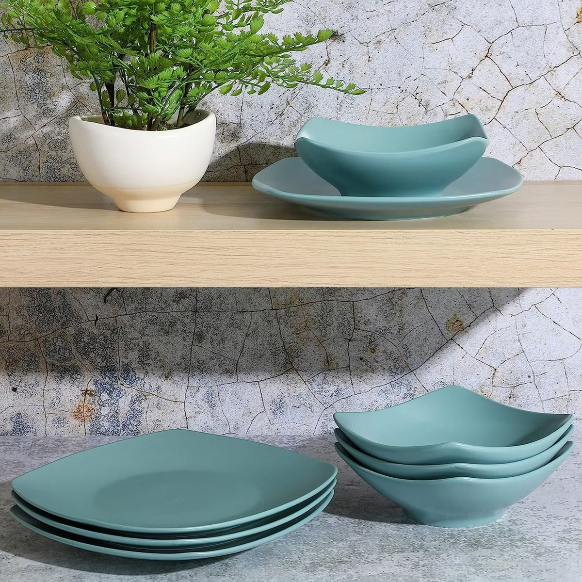 Gibson Home Zen Buffetware 8 Piece Fine Ceramic Dinnerware Set In Matte Arctic