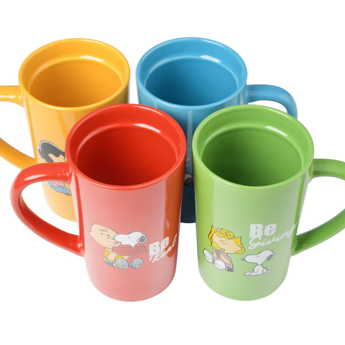 Peanuts Gentle Reminders Stoneware 4 Piece 18 oz Travel Cups in Assorted Designs
