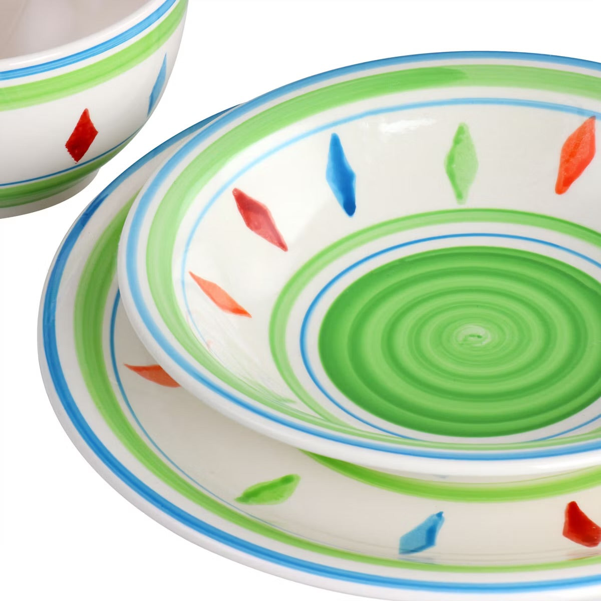 Gibson Home Heidy 12 Piece Hand Painted Durastone Dinnerware Set in Green