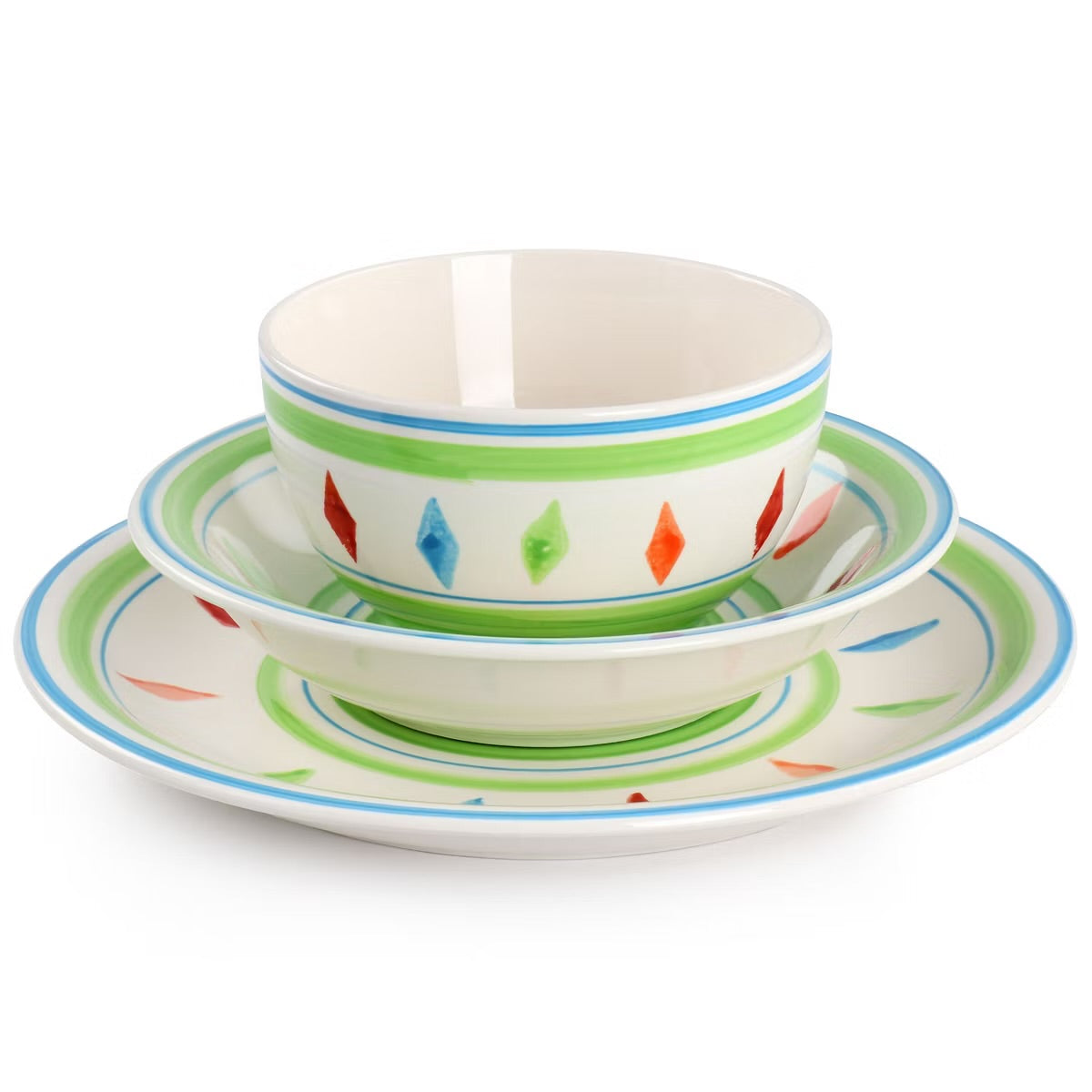 Gibson Home Heidy 12 Piece Hand Painted Durastone Dinnerware Set in Green