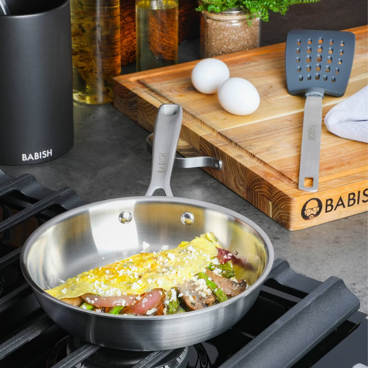 Babish 8" Stainless Steel Tri-Ply Double Riveted Fry Pan in Silver