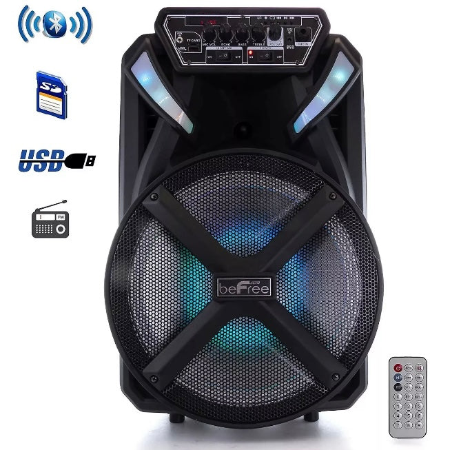 beFree 12” Bluetooth Portable Party Speaker w Remote USB FM & AC/DC Rechargeable