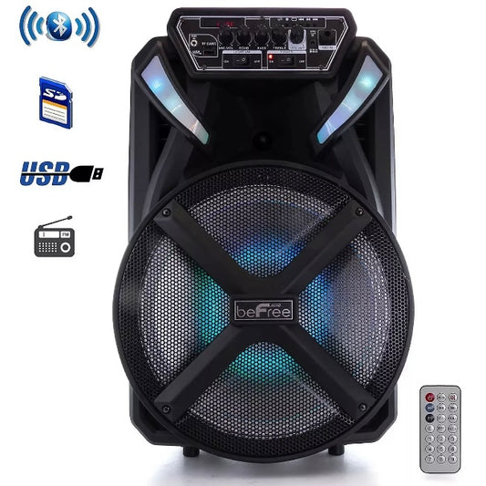 beFree 12” Bluetooth Portable Party Speaker w Remote USB FM & AC/DC Rechargeable