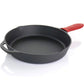 MegaChef Pre-Seasoned 6 pc Cast Iron Skillet Set w Lids & Red Silicone Holders