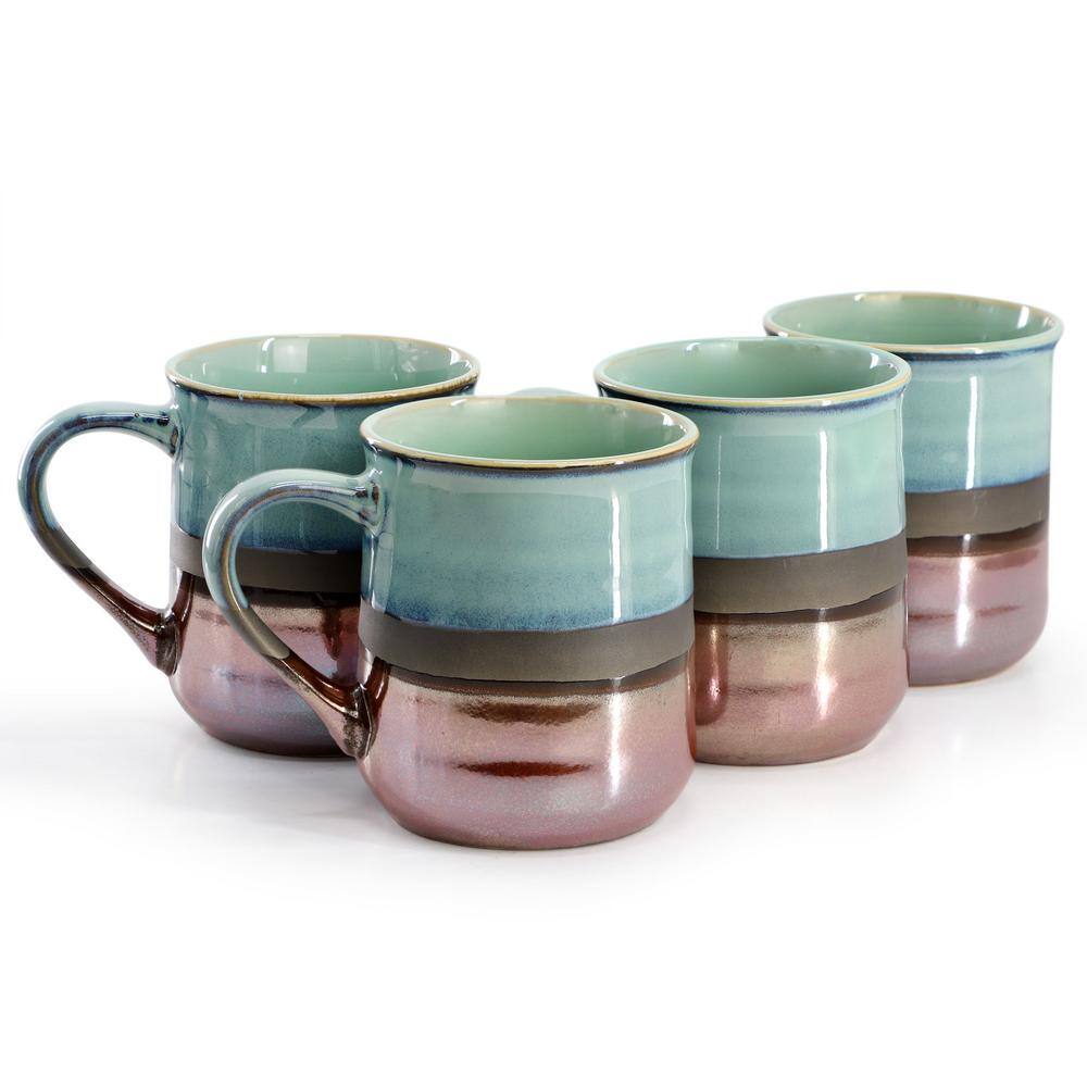 Gibson Home Copper Tonal 4 Piece 18 oz Stoneware Cup Set in Sage