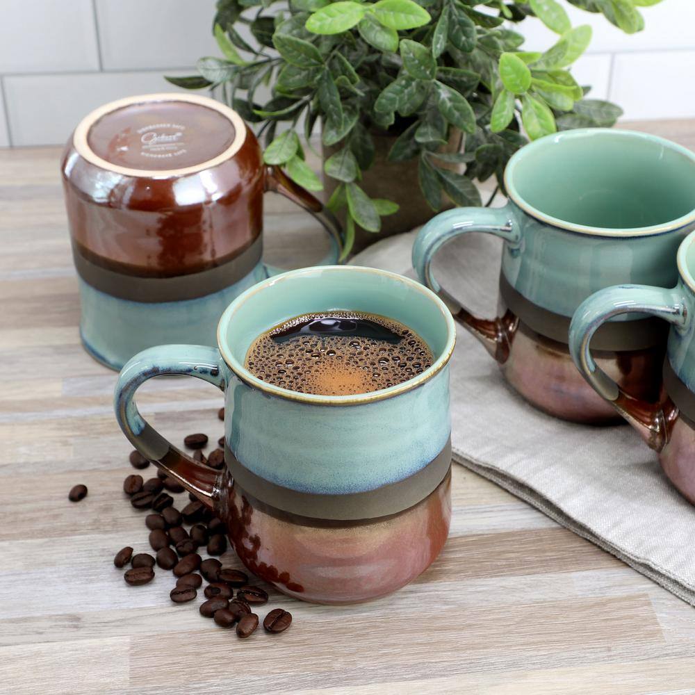 Gibson Home Copper Tonal 4 Piece 18 oz Stoneware Cup Set in Sage