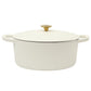 Crock Pot Artisan 7 Quart Oval Enameled Cast Iron Dutch Oven White w Gold Handle