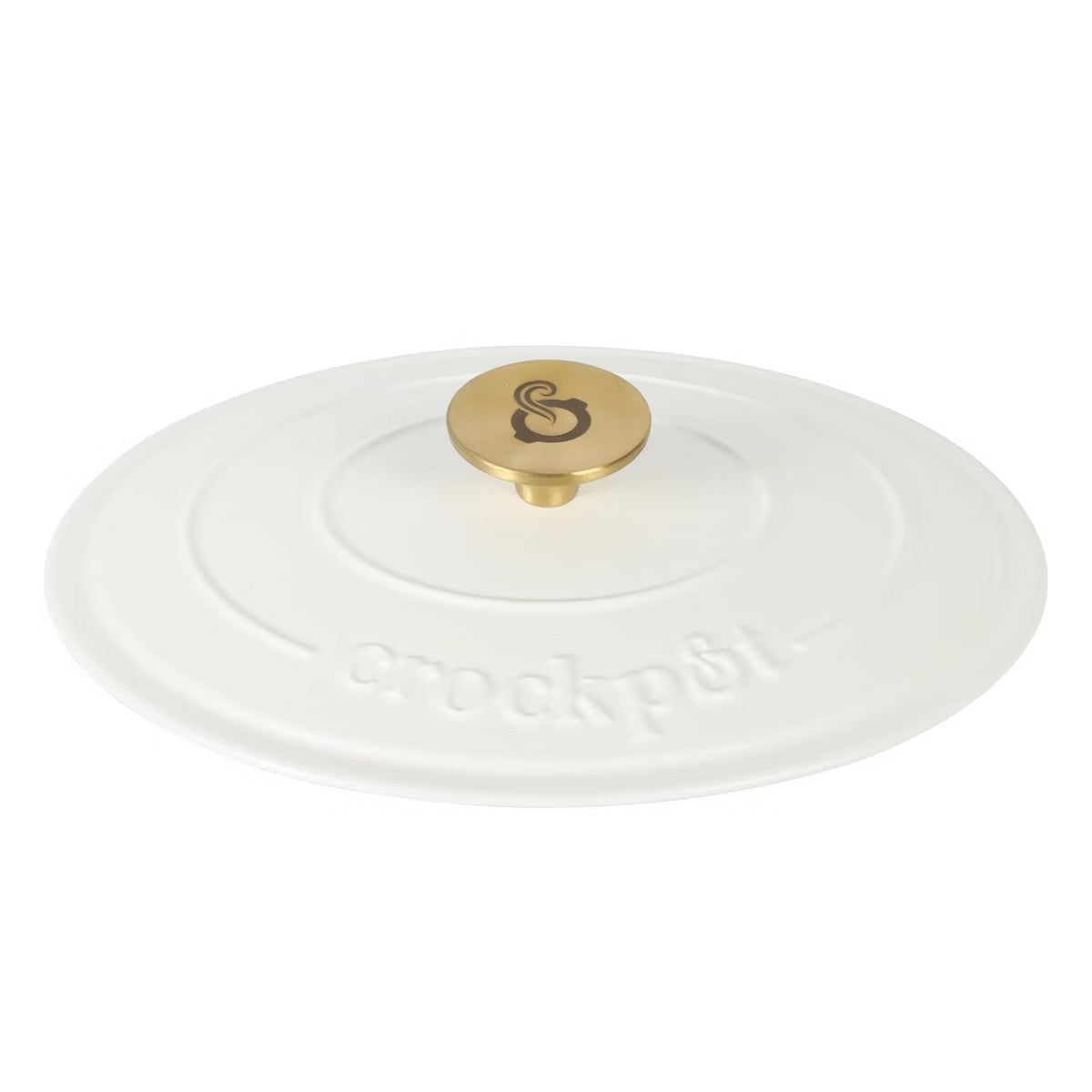 Crock Pot Artisan 7 Quart Oval Enameled Cast Iron Dutch Oven White w Gold Handle