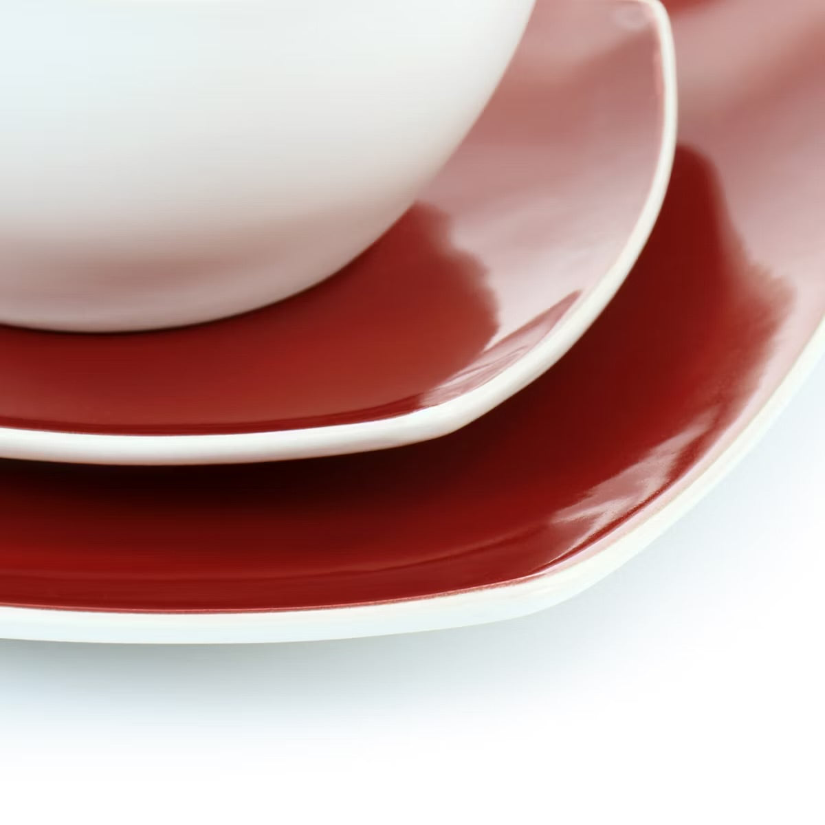 Gibson Elite Soho Lounge Red 16 Pc Square Stoneware Dinnerware Set for 4