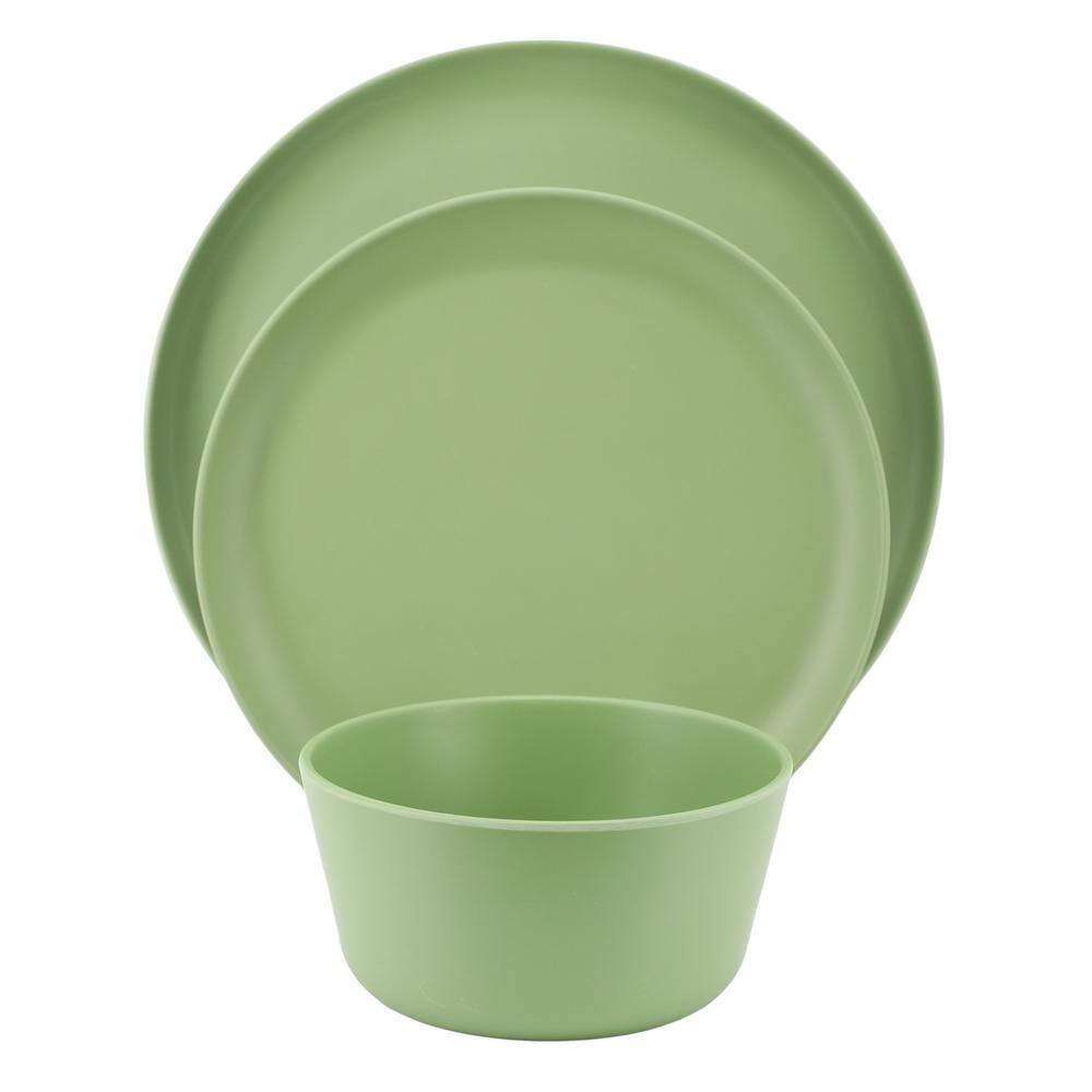 Gibson Fairhope 12 Piece Matte Green Melamine Round Dinnerware Set