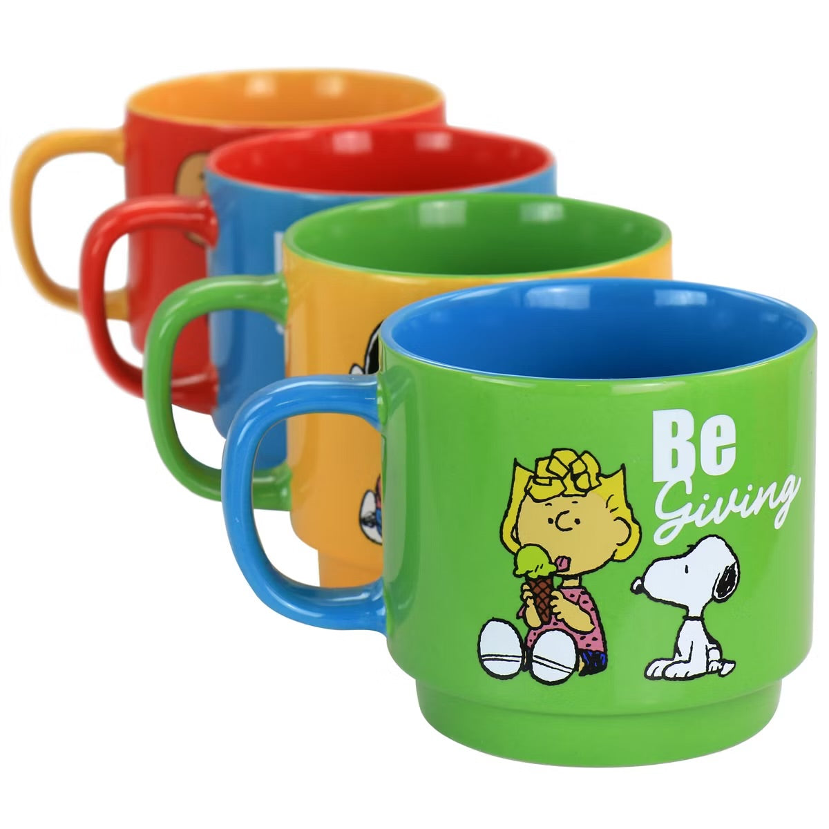 Gibson Peanuts Gentle Reminders 4 Piece Stoneware Mug Set w Stand
