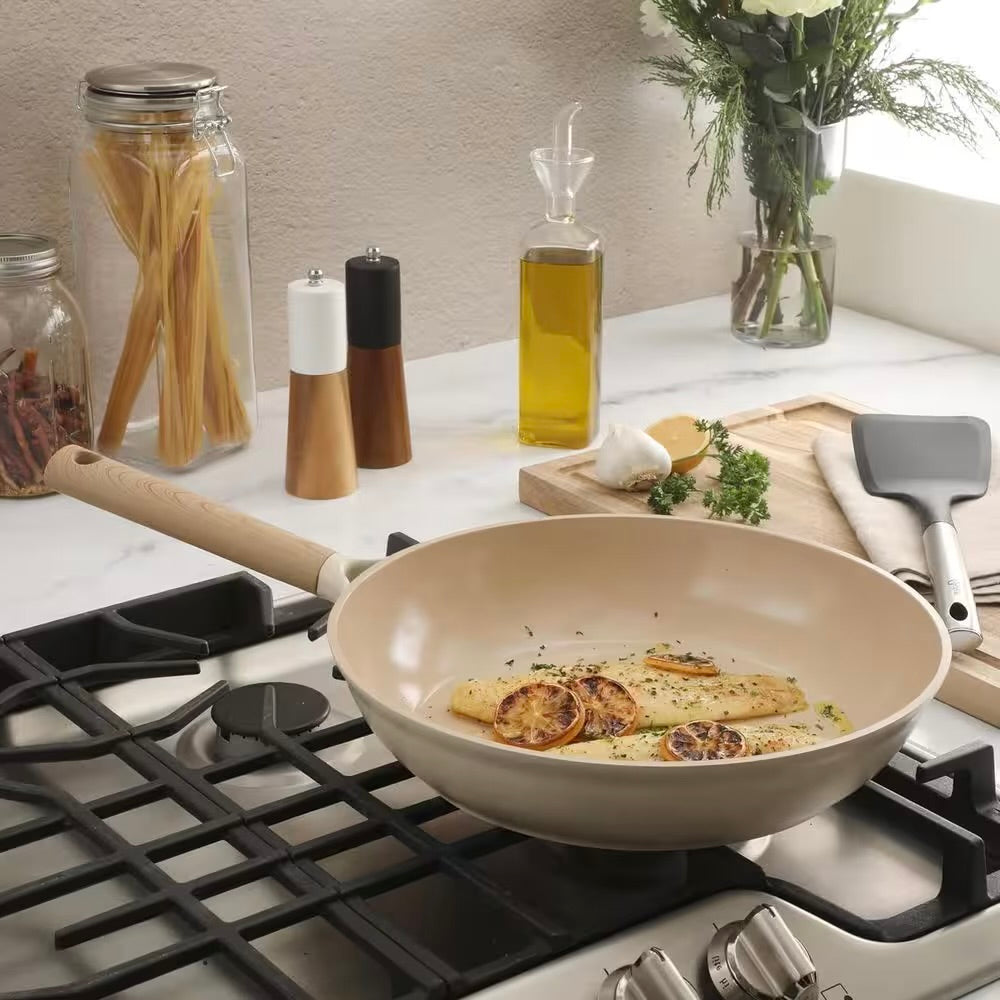 Gibson Folkstone 12" Beige Ceramic Nonstick Aluminum Frying Pan Frypan