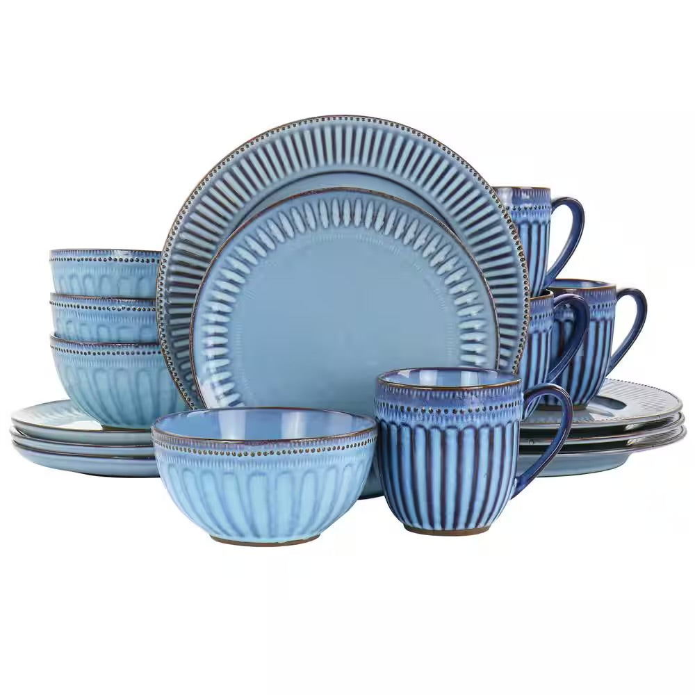 Gibson Elite Mendocino 16 Piece Glazed Blue Stoneware Dinnerware Set