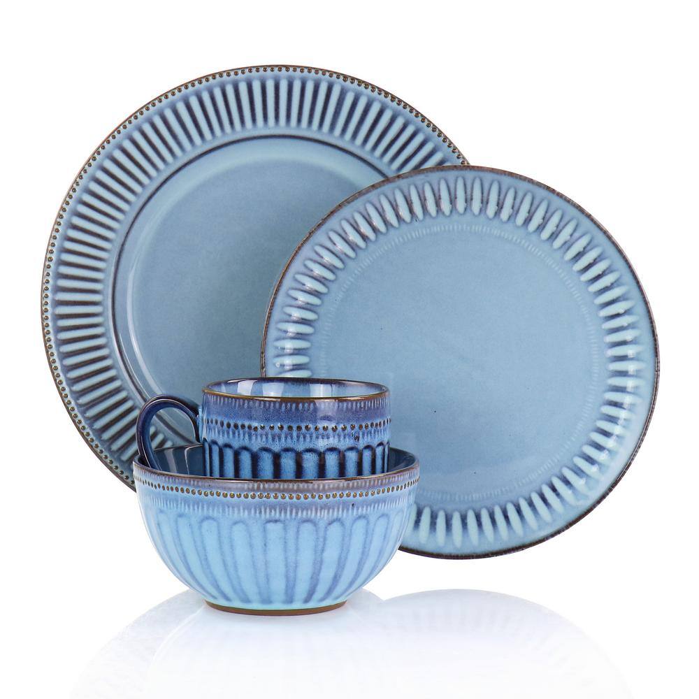 Gibson Elite Mendocino 16 Piece Glazed Blue Stoneware Dinnerware Set