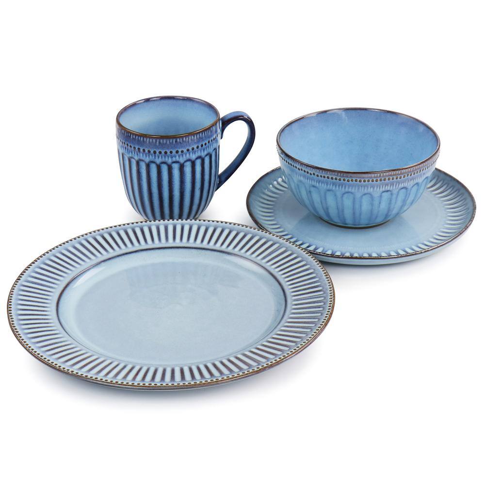 Gibson Elite Mendocino 16 Piece Glazed Blue Stoneware Dinnerware Set