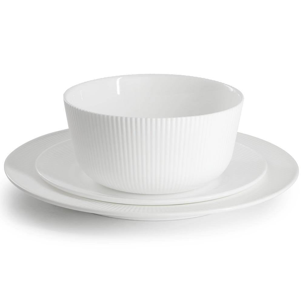 Gibson Ultra Swanton Stripe 12 Piece White Opal Glass Dinnerware Set