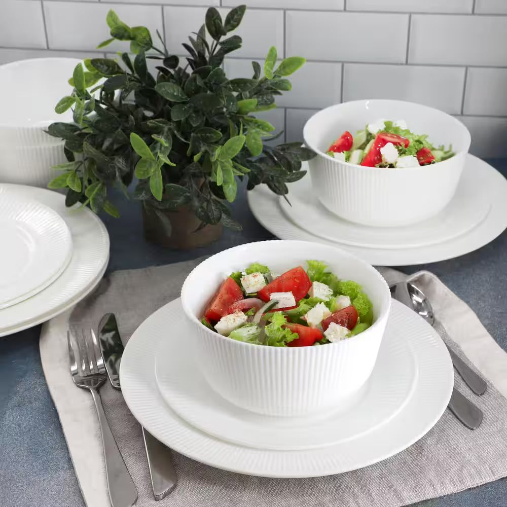 Gibson Ultra Swanton Stripe 12 Piece White Opal Glass Dinnerware Set