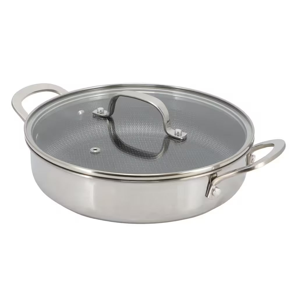 Better Chef 10" 3-Ply Stainless Steel Nonstick Deep Fry Pan w Lid in Silver