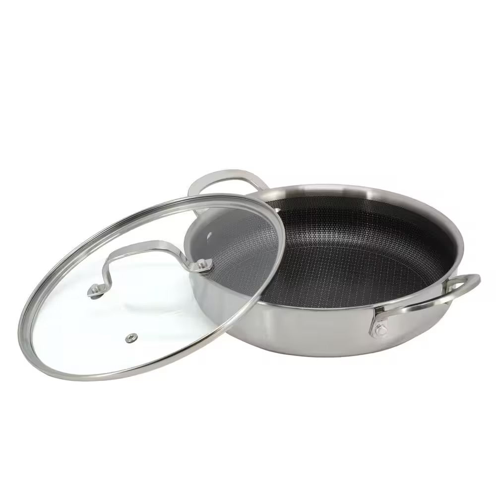 Better Chef 10" 3-Ply Stainless Steel Nonstick Deep Fry Pan w Lid in Silver
