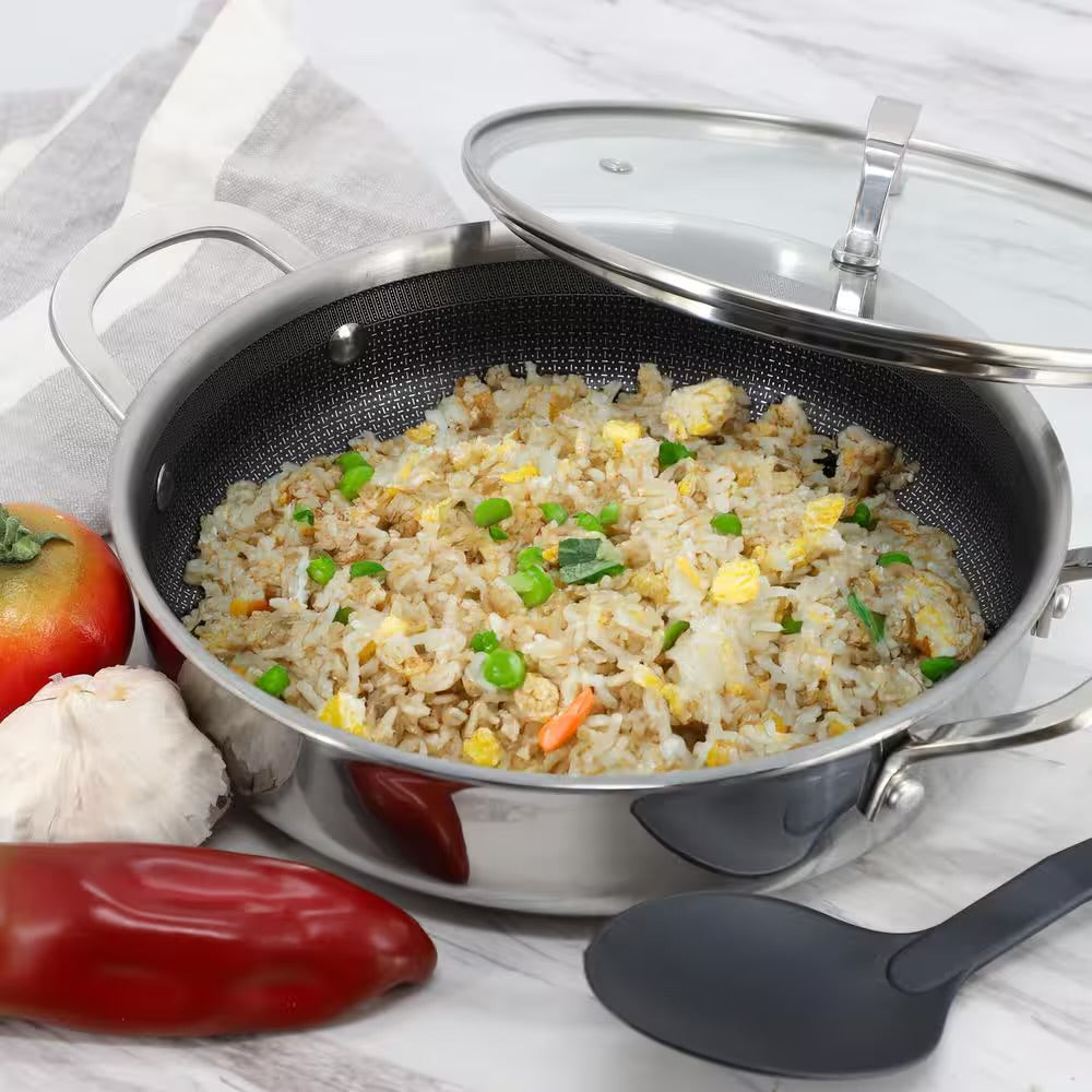 Better Chef 10" 3-Ply Stainless Steel Nonstick Deep Fry Pan w Lid in Silver