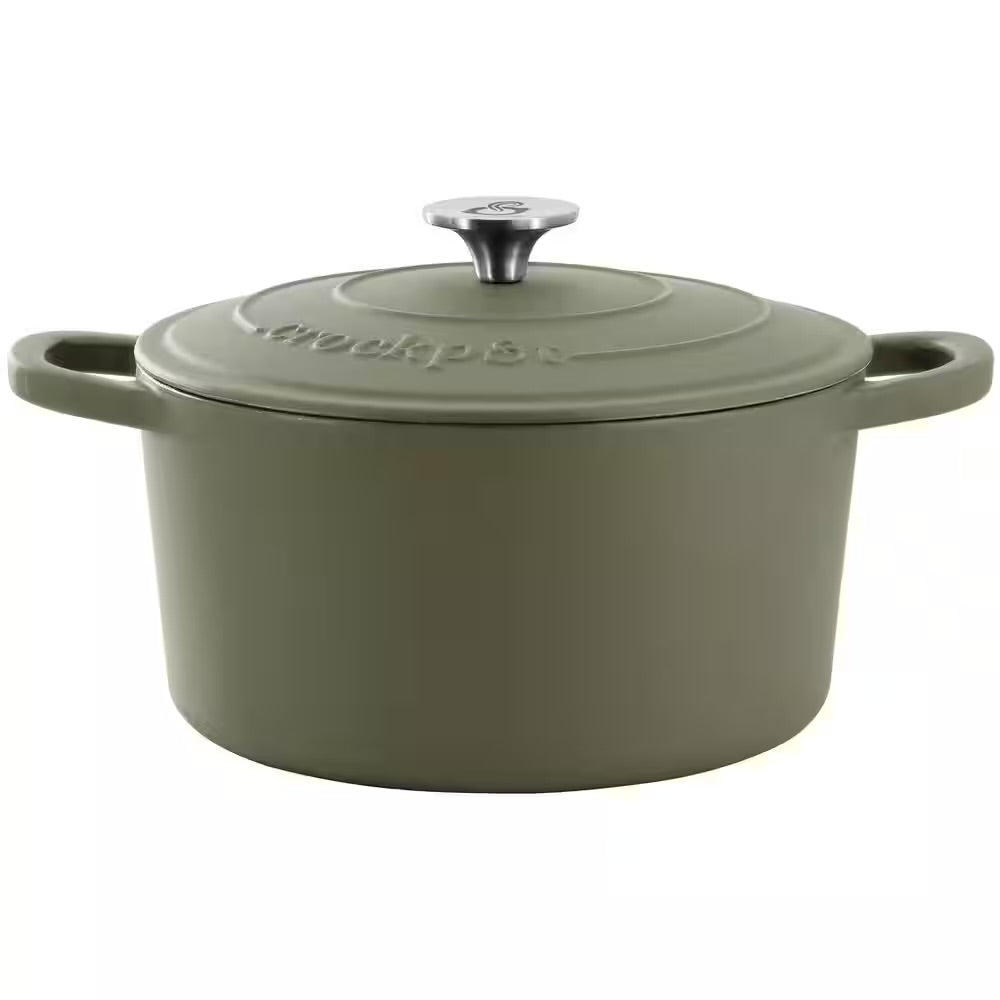 Crockpot Artisan 7 Qt Round Enameled Matte Green Cast Iron Dutch Oven