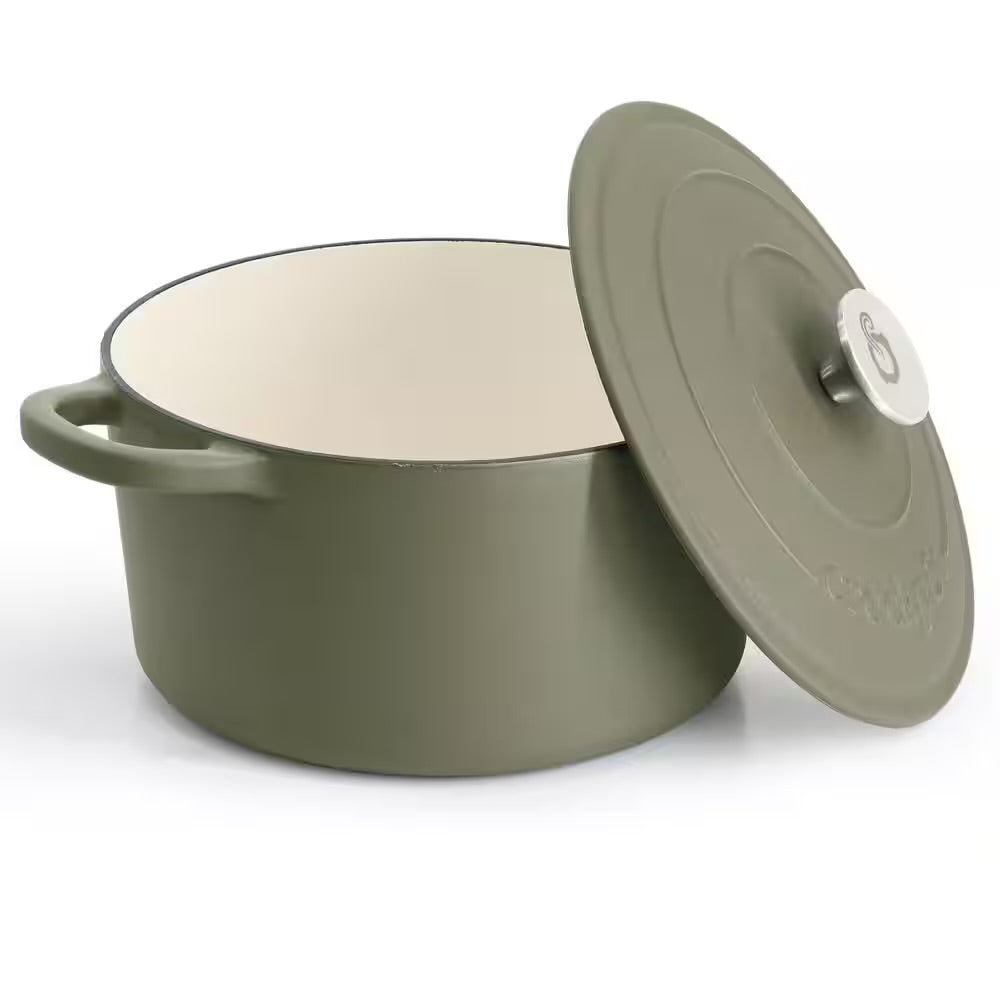 Crockpot Artisan 7 Qt Round Enameled Matte Green Cast Iron Dutch Oven