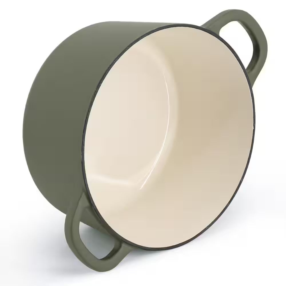 Crockpot Artisan 7 Qt Round Enameled Matte Green Cast Iron Dutch Oven