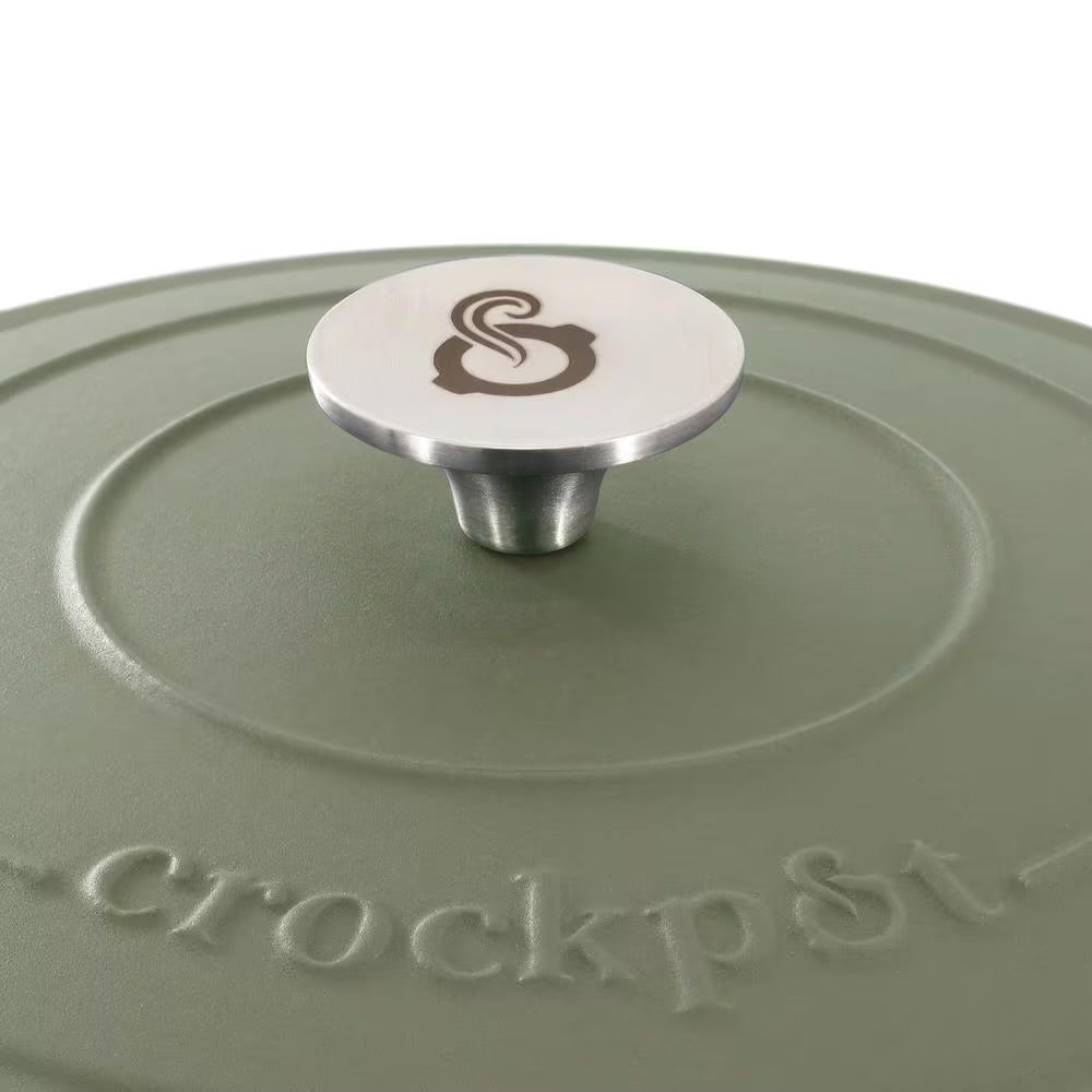 Crockpot Artisan 7 Qt Round Enameled Matte Green Cast Iron Dutch Oven