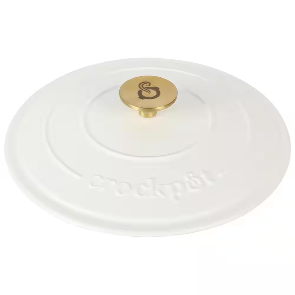 Crockpot Artisan 7 Qt Round Enameled White Linen Cast Iron Dutch Oven