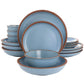 Soho Lounge Lagos Matte Blue 16 Piece Terracotta Double Bowl Dinnerware Set