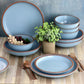 Soho Lounge Lagos Matte Blue 16 Piece Terracotta Double Bowl Dinnerware Set