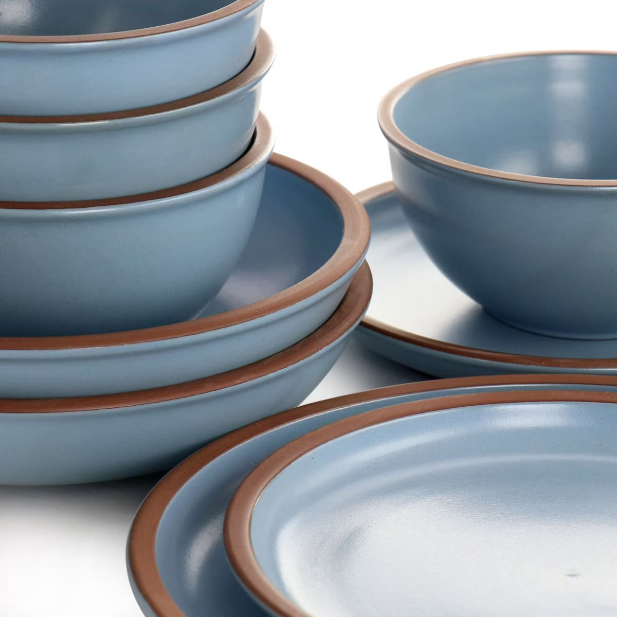 Soho Lounge Lagos Matte Blue 16 Piece Terracotta Double Bowl Dinnerware Set
