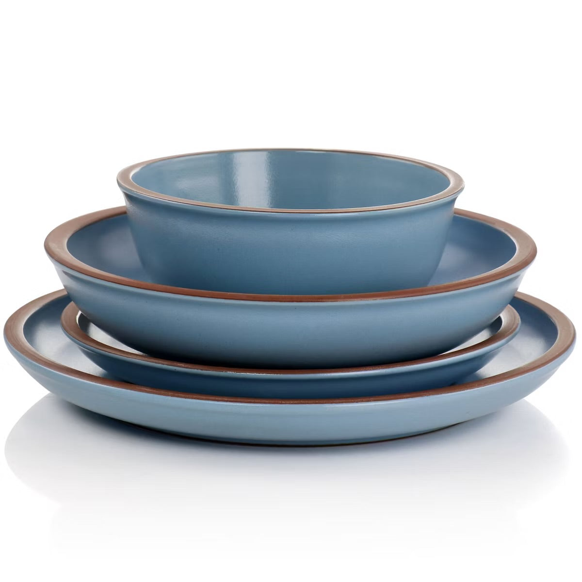 Soho Lounge Lagos Matte Blue 16 Piece Terracotta Double Bowl Dinnerware Set