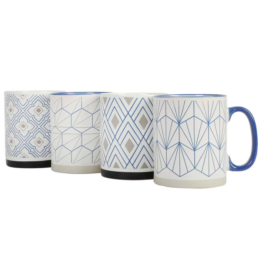 Mr. Coffee Parkmill 17 oz 4 Piece Stoneware Coffee Mug Set in Assorted Designs