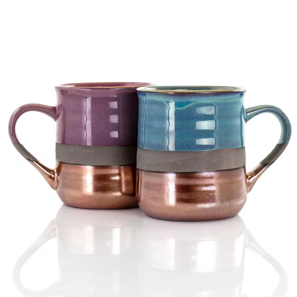 Gibson Copper Tonal 4 Piece 18 oz Round Glazed Stoneware Mug Set Assorted Colors