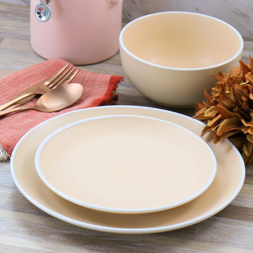 Spice by Tia Mowry Creamy Tahini Matte Orange 12 Pc Stoneware Dinnerware Set