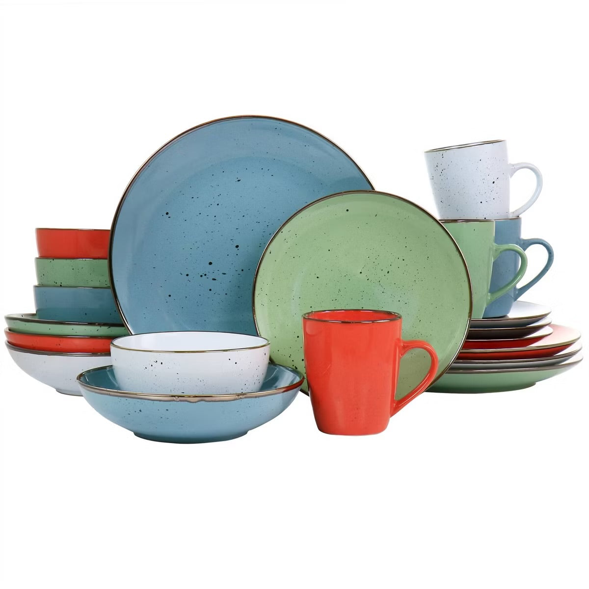 Elama Evelyn 20 Pc Round Stoneware Dinnerware Dish Set for 4 in Assorted Colors