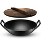 General Store Addlestone 2 Piece 14" Heavy Duty Cast Iron Wok w Wood Lid