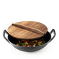 General Store Addlestone 2 Piece 14" Heavy Duty Cast Iron Wok w Wood Lid