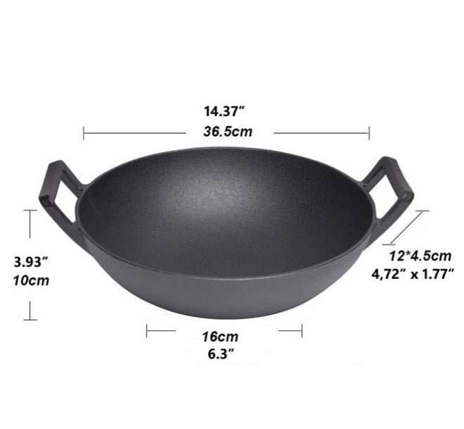 General Store Addlestone 2 Piece 14" Heavy Duty Cast Iron Wok w Wood Lid