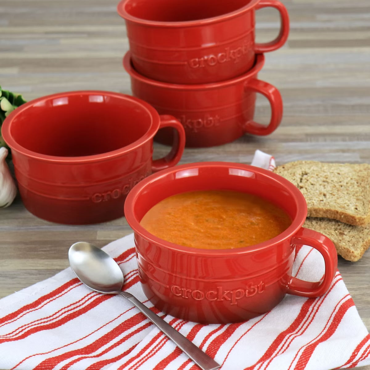 Crock Pot Appleton 4 Piece 24 oz Red Stoneware Soup Mug Set w Handles