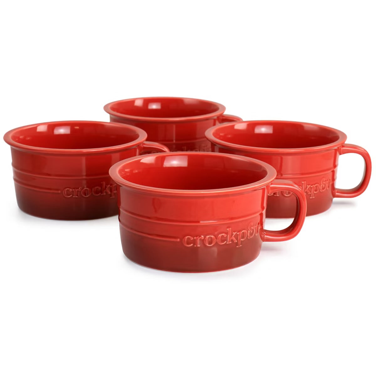 Crock Pot Appleton 4 Piece 24 oz Red Stoneware Soup Mug Set w Handles