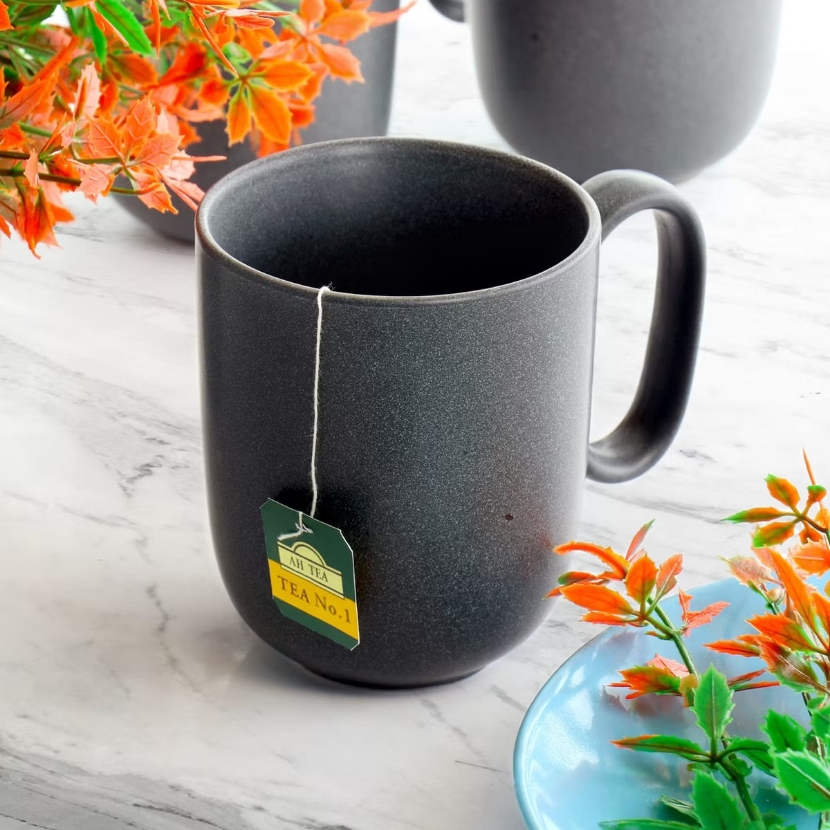 Our Table Landon Gray 4 Piece 15 oz Round Stoneware Mug Set Truffle