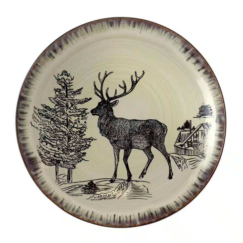 Elama 16 Piece Majestic Elk Rustic Taupe Stoneware Complete Dinnerware Set For 4