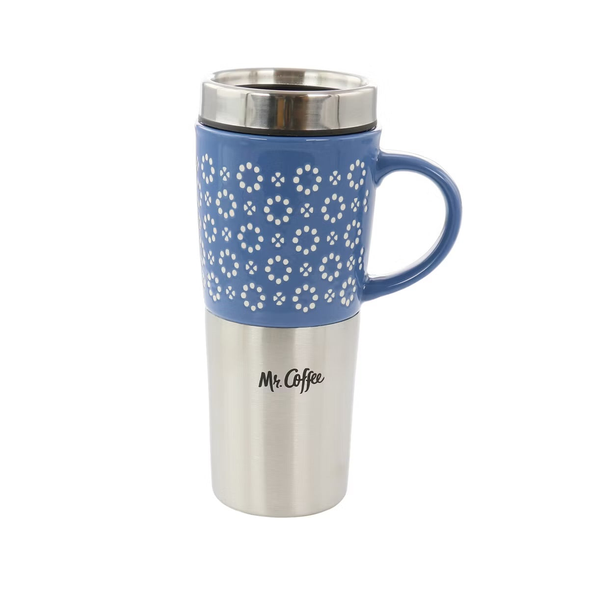 Mr. Coffee Travertine 16 oz Stoneware & Stainless Steel Blue Travel Mug w Lid